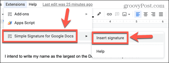 google docs voegt handtekening van add-on in