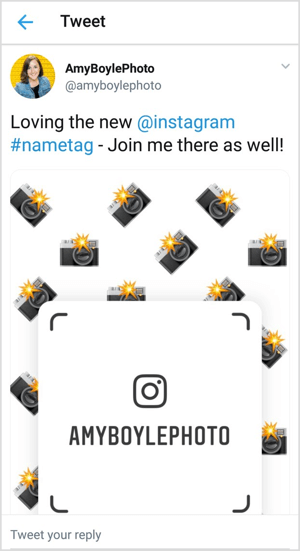 Maak crosspromotie van uw Instagram-naamplaatje op sociale kanalen zoals Twitter.