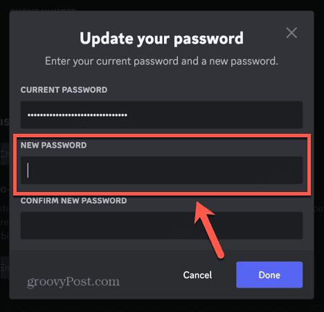 onenigheid nieuw wachtwoord