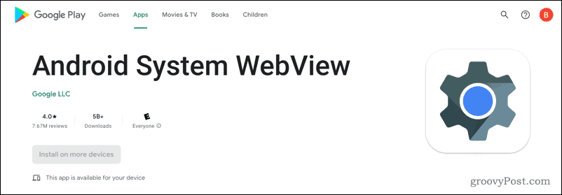 Android-systeem WebView in Google Play Store
