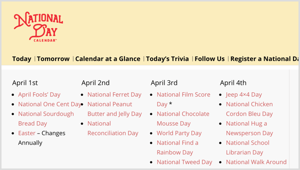 Nationale dagkalender