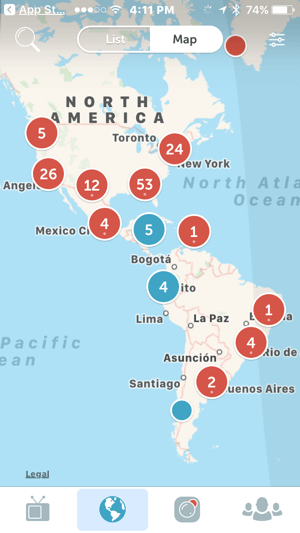Met de kaart van Periscope kunnen kijkers gemakkelijk livestreams over de hele wereld vinden.