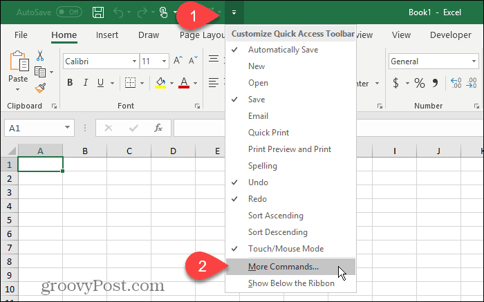 Selecteer Meer opdrachten op de werkbalk Snelle toegang in Excel
