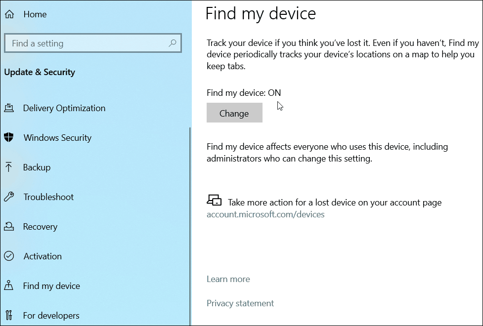Vind mijn apparaat Windows 10