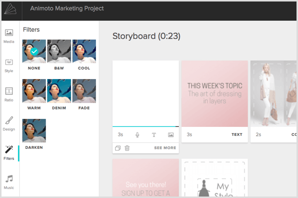Animoto past filter toe op afbeelding