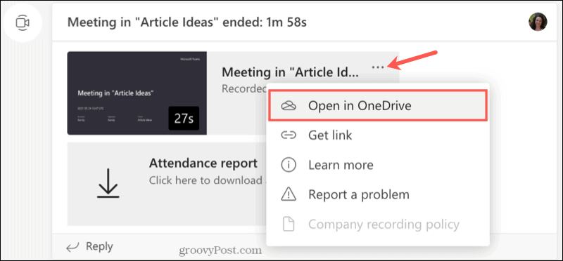 Kanaalopname openen in OneDrive