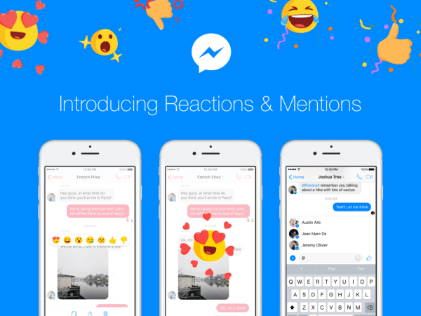 Facebook Messenger rolt de komende dagen Reactions and Mentions wereldwijd uit.