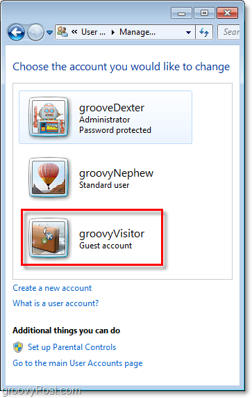 een gewijzigde gastaccountnaam in Windows 7