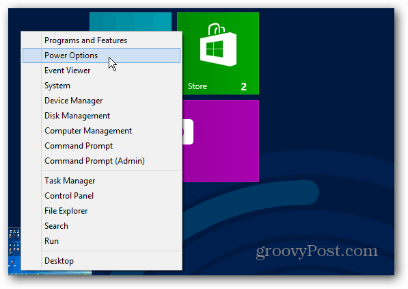 Power menu Windows 8 Startscherm