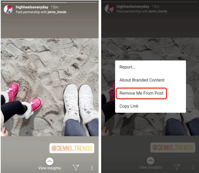 verwijder een getagd account van Instagram-merkinhoud