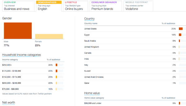 Twitter-doelgroep demografie tabblad informatie voorbeeld