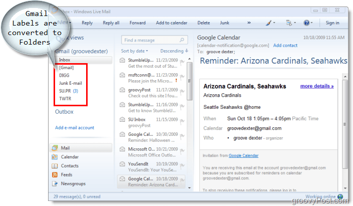 e-mailclient voor Windows Live Mail, Gmail-labels worden geconverteerd naar mappen in Windows Live Mail