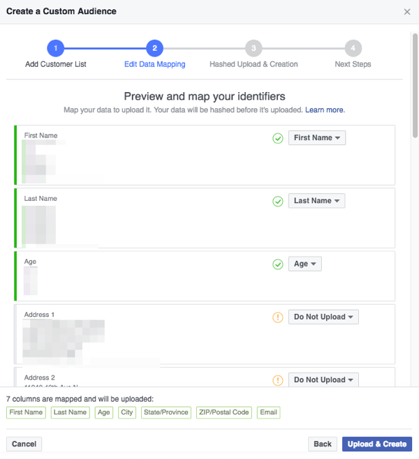 Zorg ervoor dat de velden die Facebook detecteert in uw CSV-bestand correct zijn toegewezen aan categorieën die Facebook begrijpt.