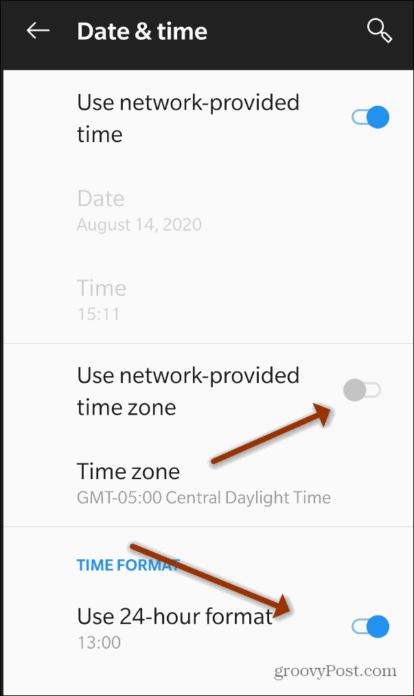 24-uurs tijdzone android