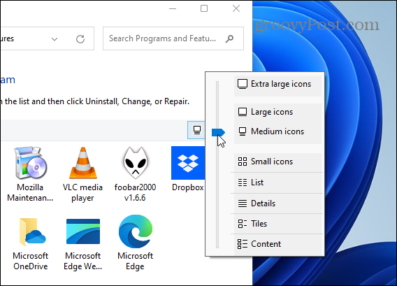 Grootte van app-pictogram wijzigen Configuratiescherm Windows 11