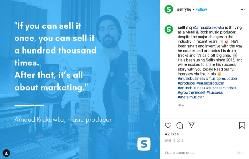 klant citaat afbeelding van Sellfy Instagram-account
