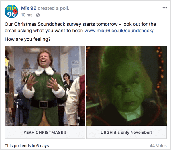 Facebook gif poll vakantiethema voorbeeld