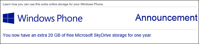 Gebruikers van Windows Phone krijgen 20 GB gratis SkyDrive-ruimte