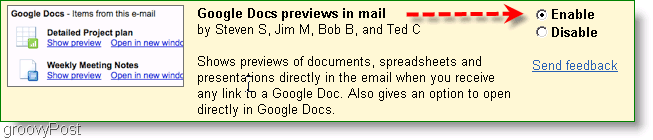 google docs-voorbeelden kunnen worden ingeschakeld in de Labs-instellingen
