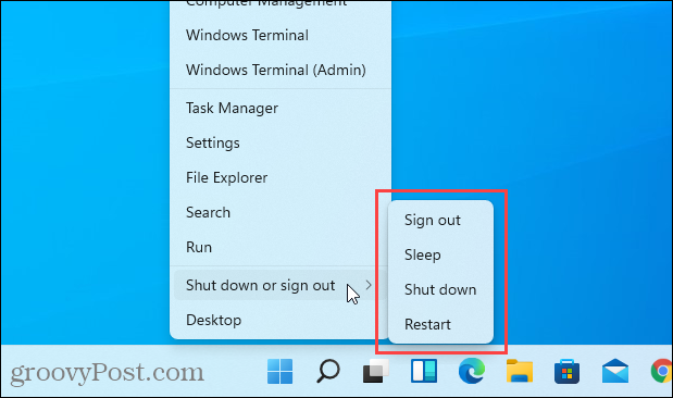 Geen slaapstandoptie in het Windows + X-menu in Windows 11