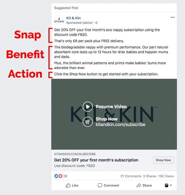 Voorbeeld van kopieermethode van Facebook-advertentie SBS