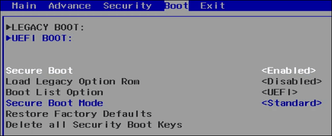 Schakel Secure Boot 1 uit