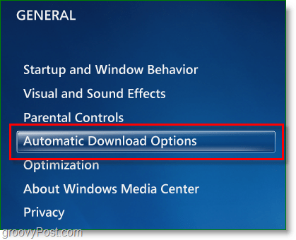 Windows 7 Media Center - klik op automatische downloadopties