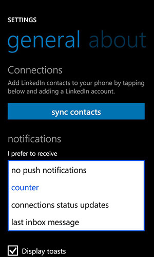 gekoppeld in app voor meldingsopties voor Windows Phone
