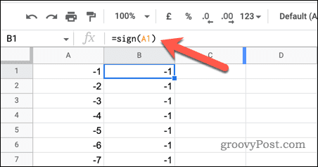 De SIGN-functie gebruiken in Google Spreadsheets