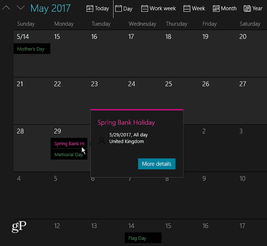 feestdagen toegevoegd aan de kalender