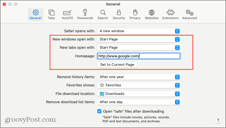 Instellingen om nieuwe tabbladen of Windows te openen in Safari