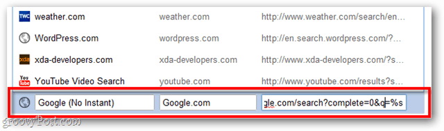 voeg een zoekmachine toe aan Google Chrome