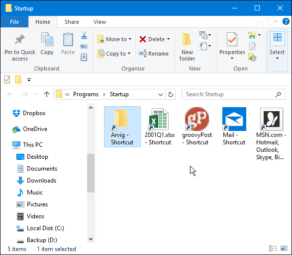 Opstartmap Windows 10