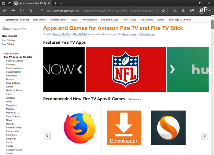Apps Fire TV Amazon-site