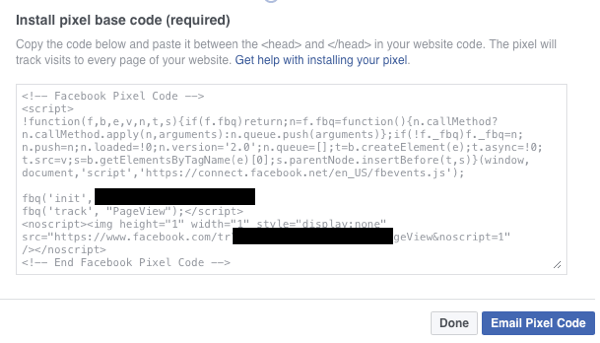 Zorg ervoor dat de Facebook-pixelbasiscode op uw site is geïnstalleerd.