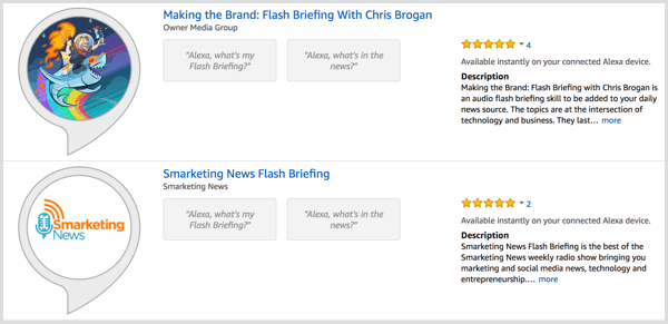 Zoek naar flash-briefings in de Alexa Skill Store.