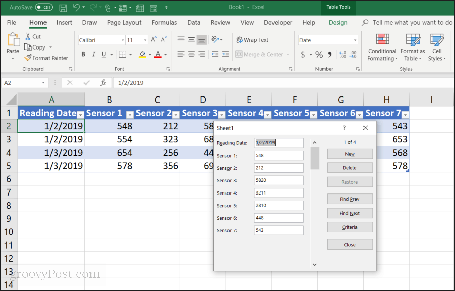 gegevensinvoerformulier in Excel