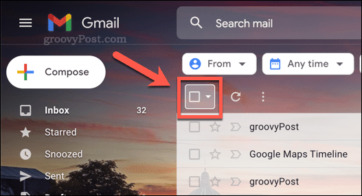 Het selectievakje om e-mails in Gmail te selecteren