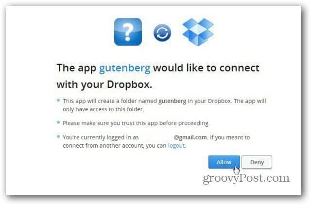 project gutenberg verbinden met dropbox