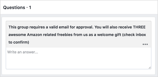 Vraag potentiële Facebook-groepsleden om hun e-mailadres in ruil voor een freebie.