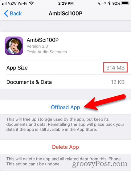 Tik op Offload App op app-scherm
