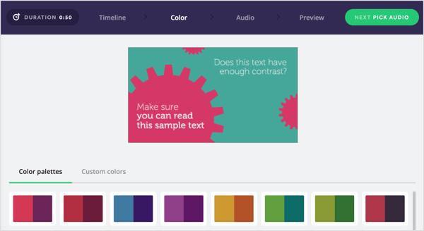 Kies een kleurenpalet voor uw Biteable-video of maak uw eigen.
