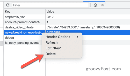 Verwijder sleutelwaarden voor lokale opslag in de hulpprogramma's voor ontwikkelaars van Google Chrome
