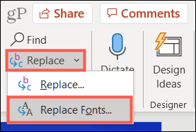 Start, vervang, vervang lettertypen in PowerPoint