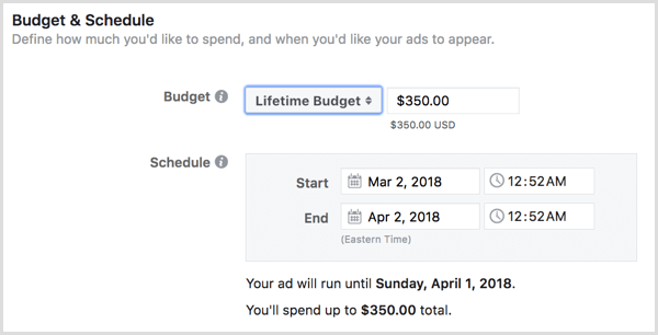 Kies een levenslang budget voor uw advertenties.