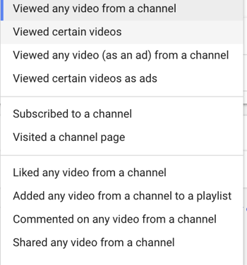 Hoe u een YouTube-advertentiecampagne opzet, stap 27, stelt u een specifieke gebruikersactie voor remarketing in
