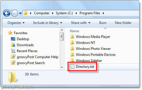 er wordt een directory.txt-bestand gemaakt op uw Windows-systeem