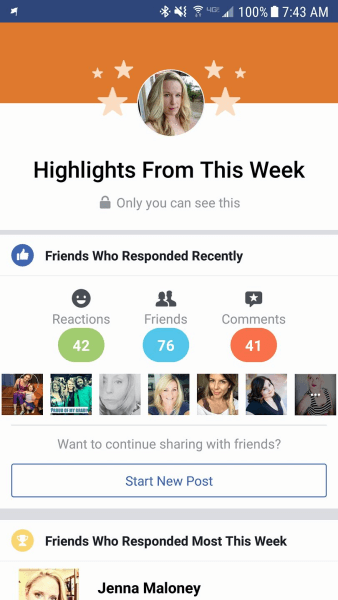 Facebook deelt gebruikersaccount "Hoogtepunten" voor geselecteerde persoonlijke profielen.