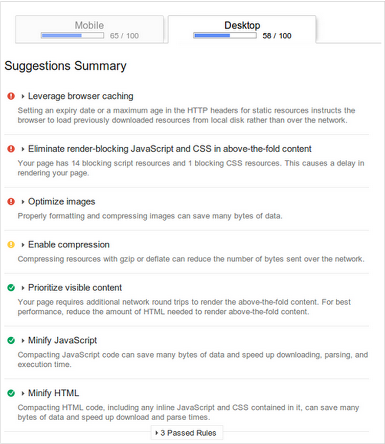 Google Analytics-rapport met snelheidssuggestie