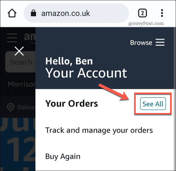 Bekijk alle bestellingen op Amazon mobiel